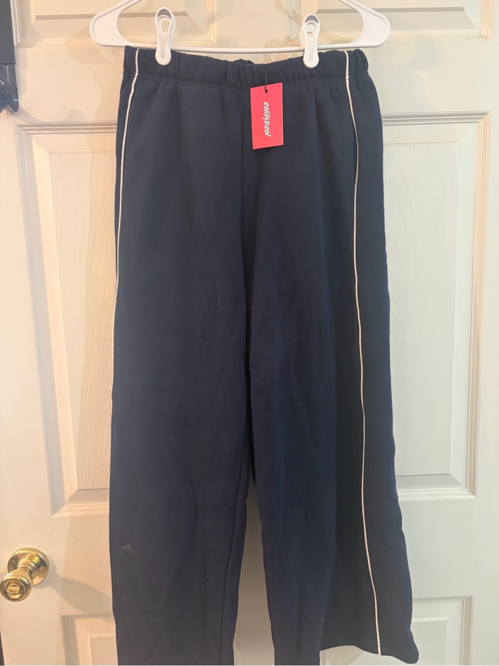 Edikted Navy Wide Leg Track Pants Small NWT